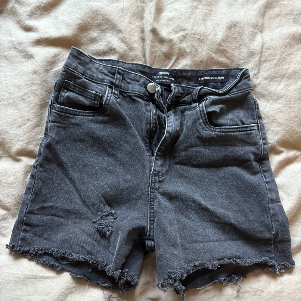 Distressed Black Denim Shorts